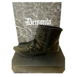 DEMONIA “WARLOCK” PATENT ANKLE BOOTS NIB